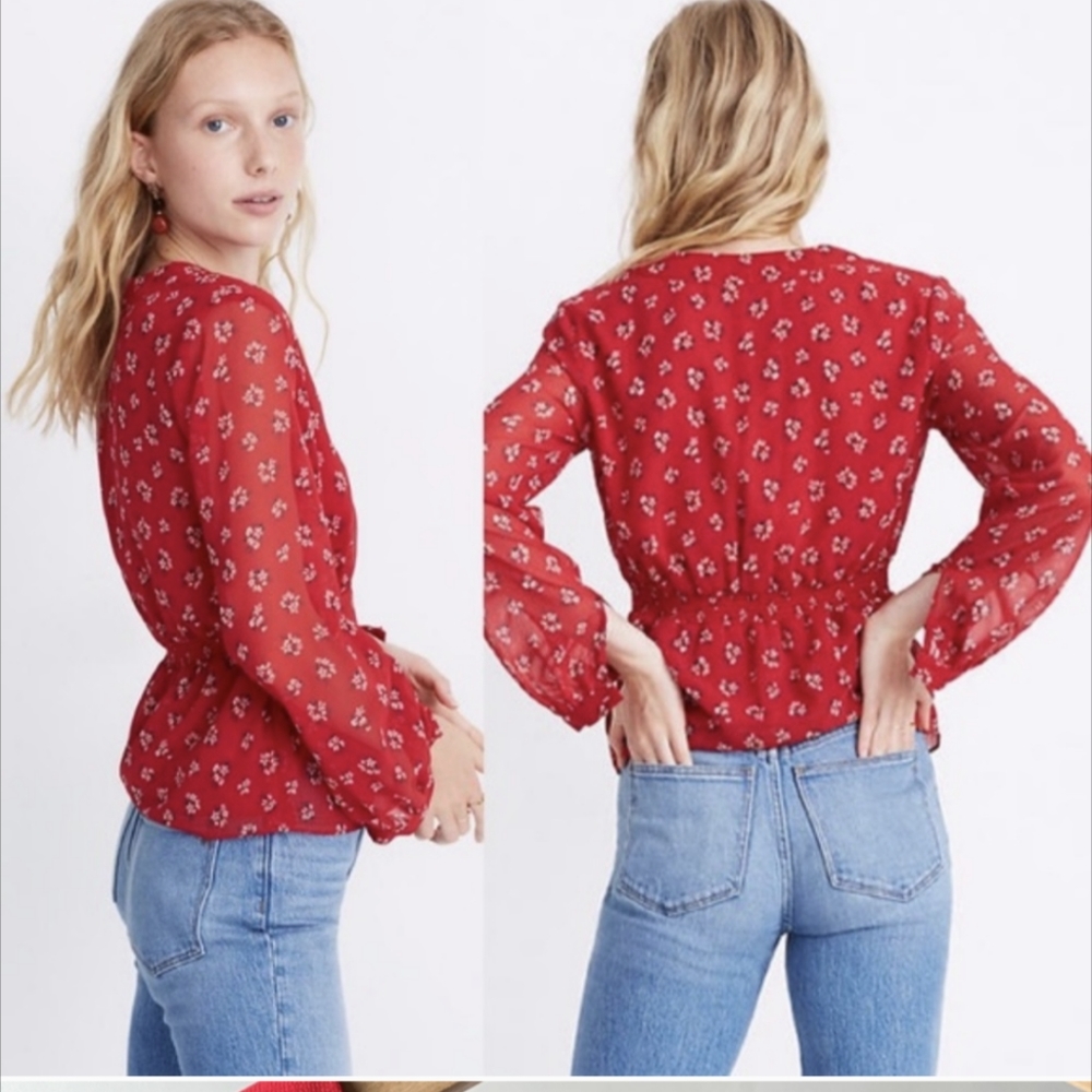 LIKE NEW! Madewell red peplum top- size medium.